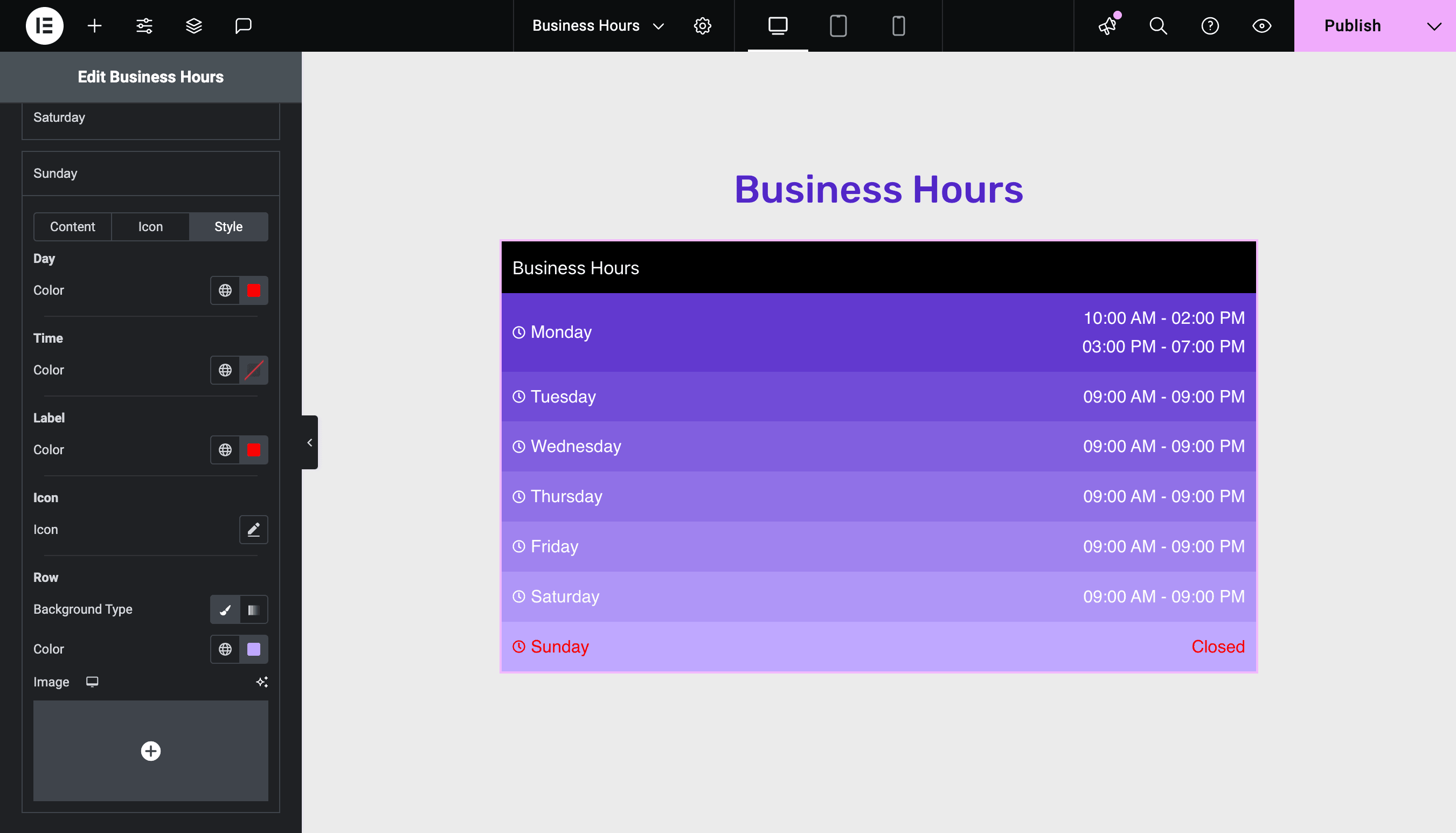 Business Hours: Customize Individual Item