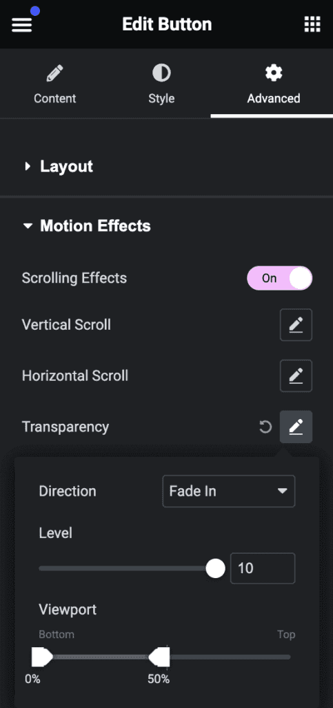Elementor Scroll back to Top: Apply Transparency to Button
