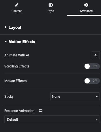 Under Advanced Tab, go to Motion Effects