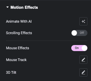 Mouse Effects in Elementor