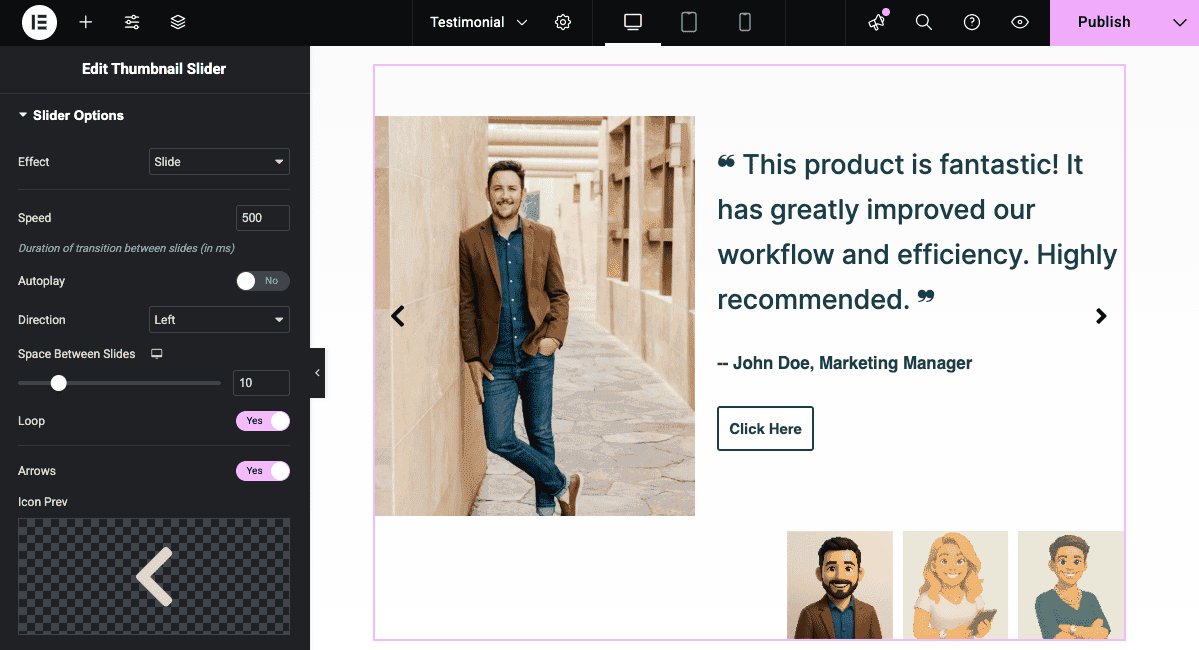 Slider Options Control How Testimonials Move on Your Page