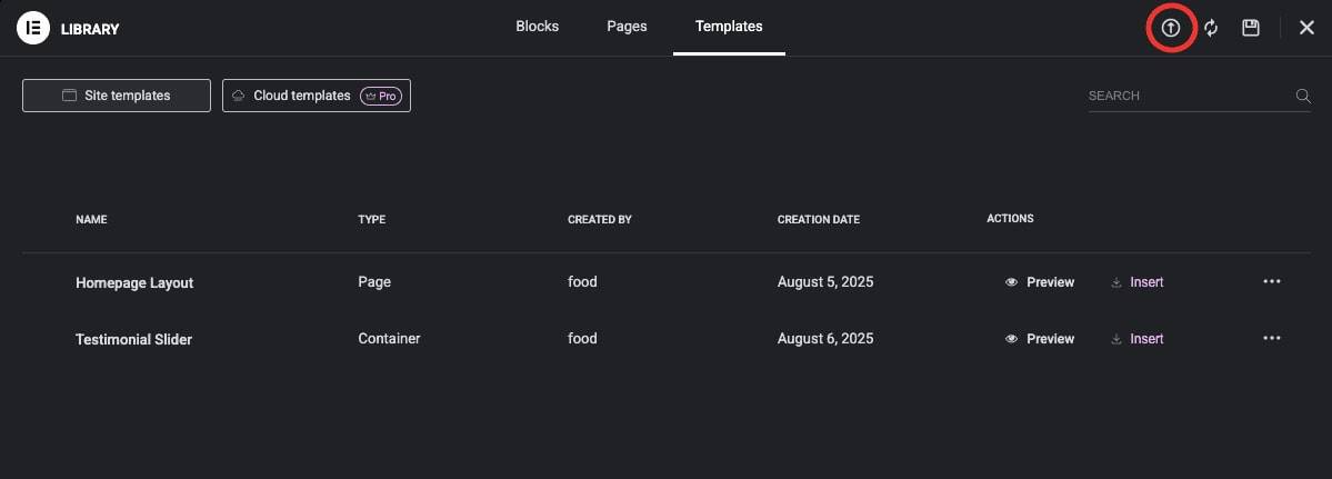 Import and Manage Templates in Elementor