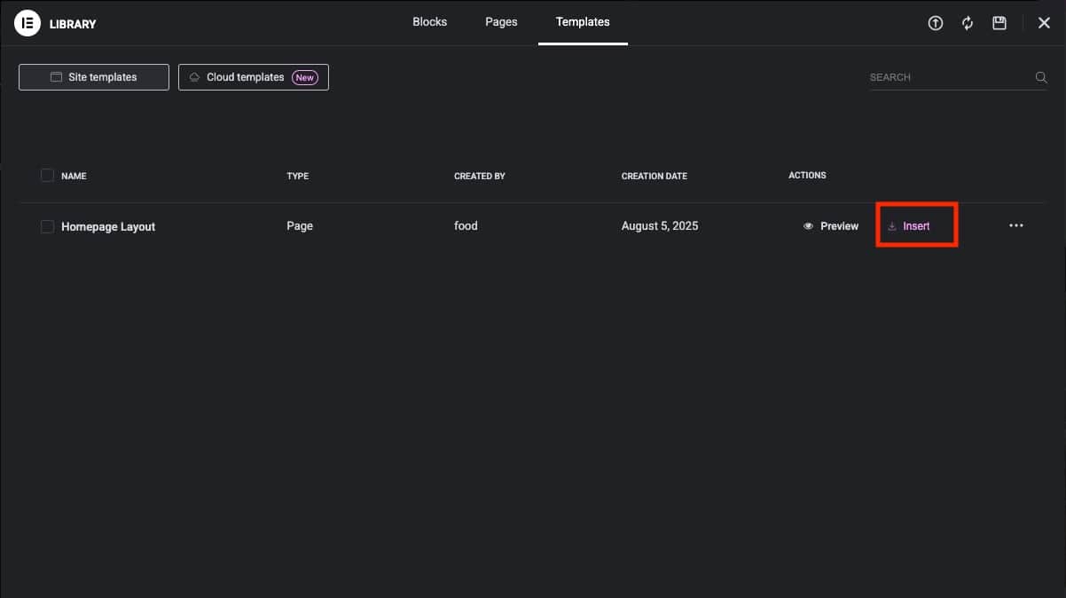 Manage templates in Elemenor