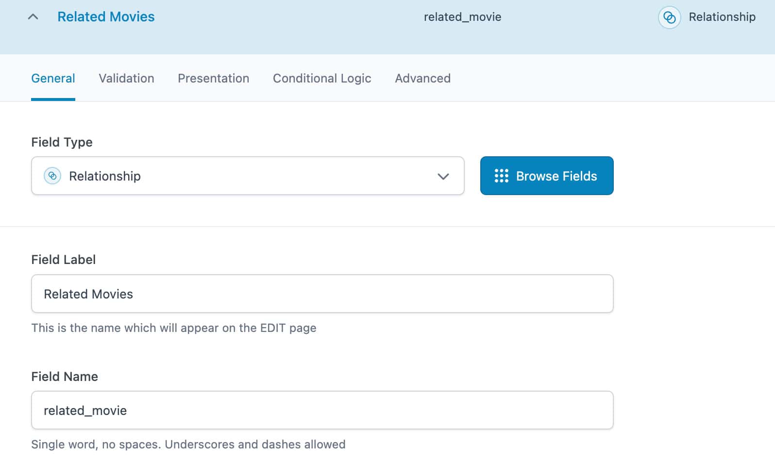 Create ACF Relationship Field