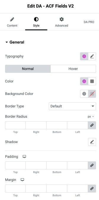 DA - ACF Fields V2 General Style Settings