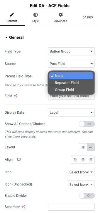 DA ACF Button Group Fields Integration