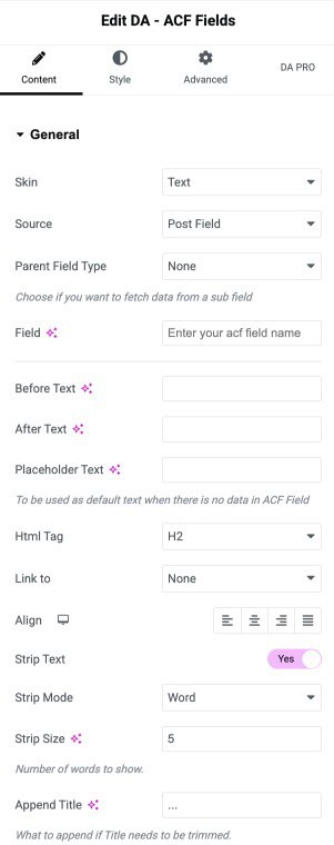 DA - ACF Fields General Settings