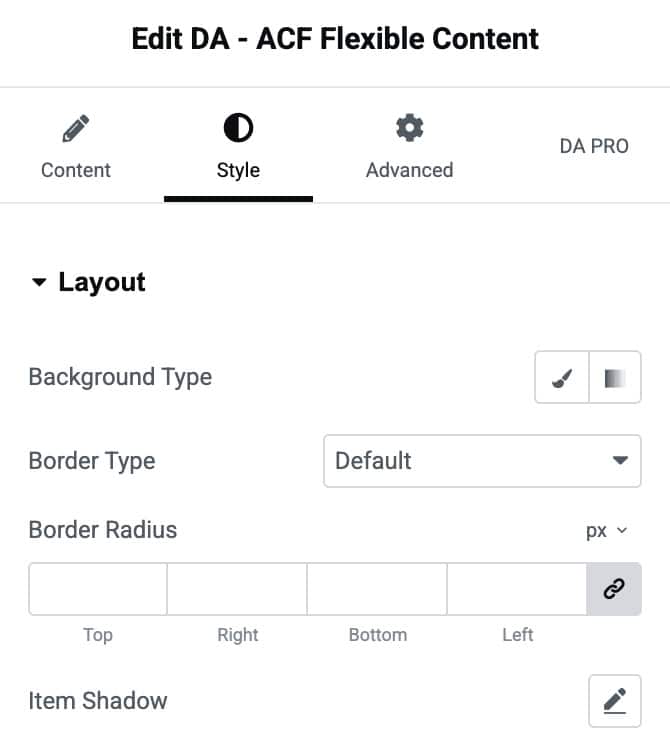 DA - ACF Flexible Content Layout Style Settings