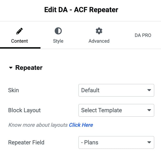 DA - ACF Repeater Repeater Settings