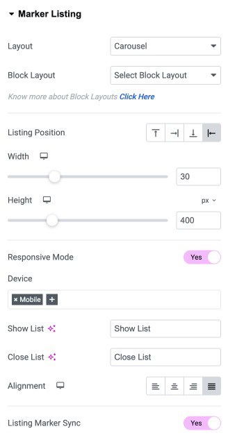 DA - Dynamic Map Marker Listing Settings