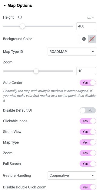 DA - Dynamic Map Map Options Settings