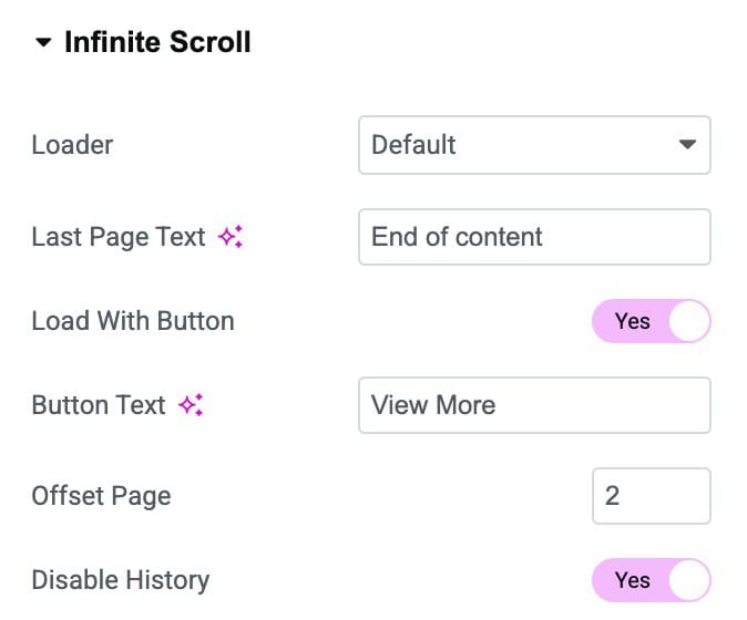 DA - Post Block Adv Infinite Scroll Settings