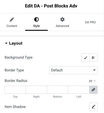 DA - Post Block Adv Layout Style Settings