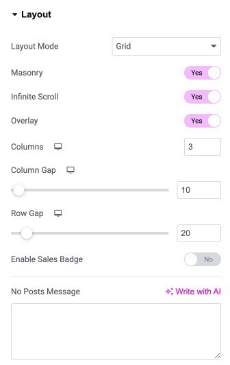 DA - Post Blocks Layout Settings