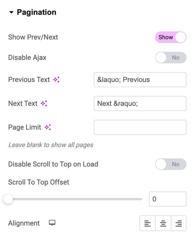 DA - Post Blocks Pagination Settings