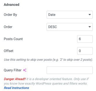 DA - Post Blocks Query Advanced Settings