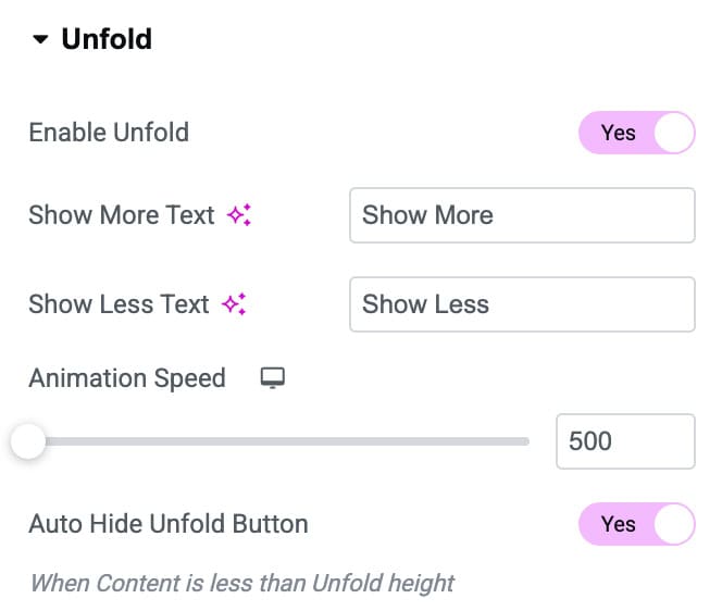 DA - Post Content Unfold Settings