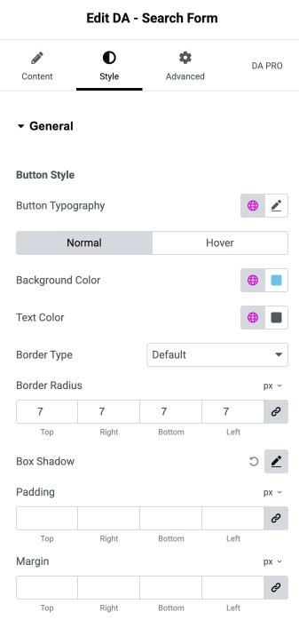 DA - Search Form Button Style Settings
