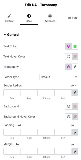 DA - Taxonomy Style Settings