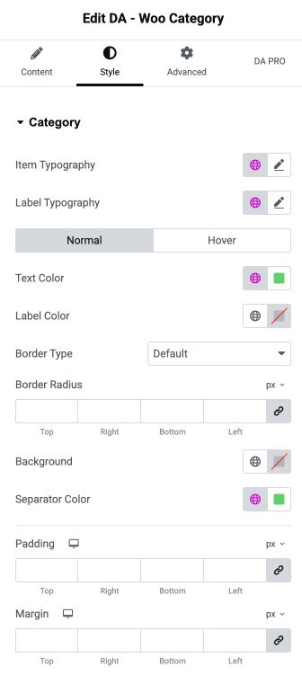 DA - Woo Category Style Settings