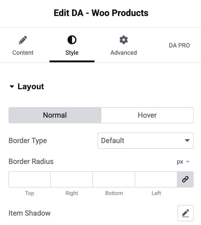 DA - Woo Products Layout Style Settings