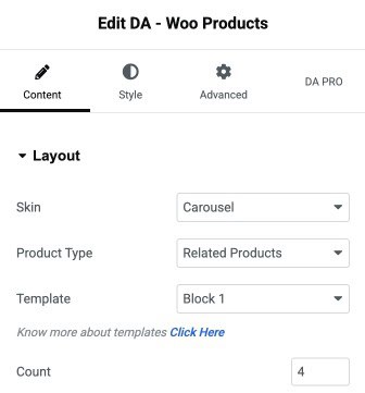 DA - Woo Products Layout Settings