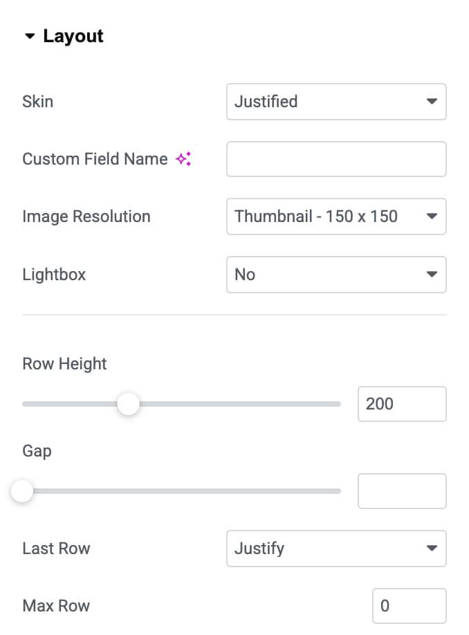 DA - ACF Gallery Justified Layout Settings