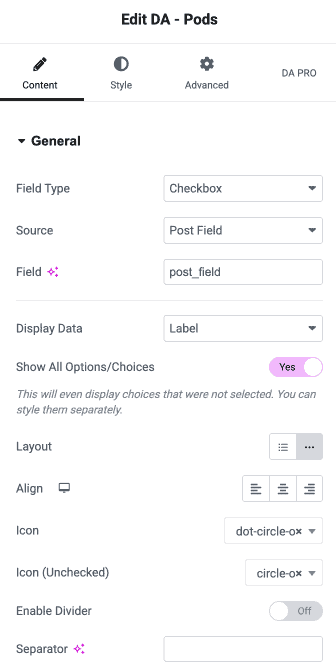 DA-Pods Settings