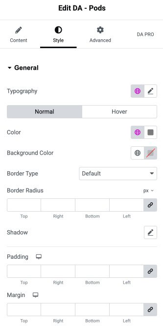 DA - Pods General Style Settings