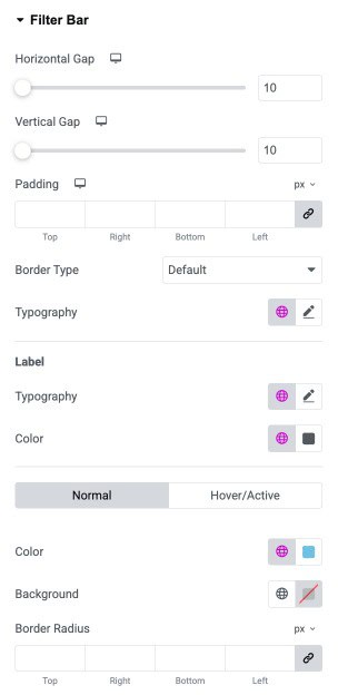 DA - Portfolio Filter Bar Style Settings