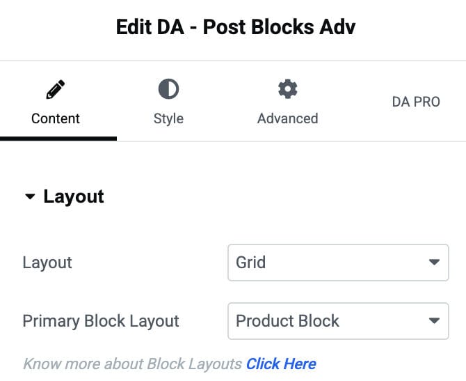 DA - Post Block Adv Choose Block Layout