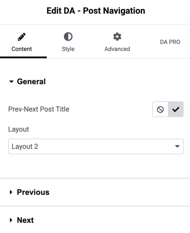 DA - Post Navigation General Settings