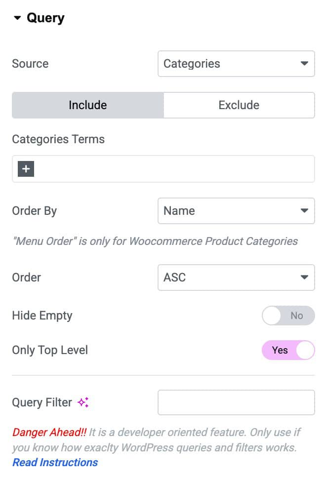 DA - Taxonomy Blocks Query Settings