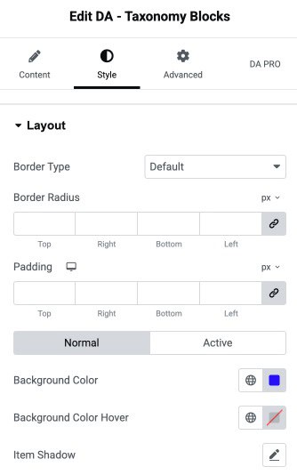 DA - Taxonomy Blocks Layout Style Settings