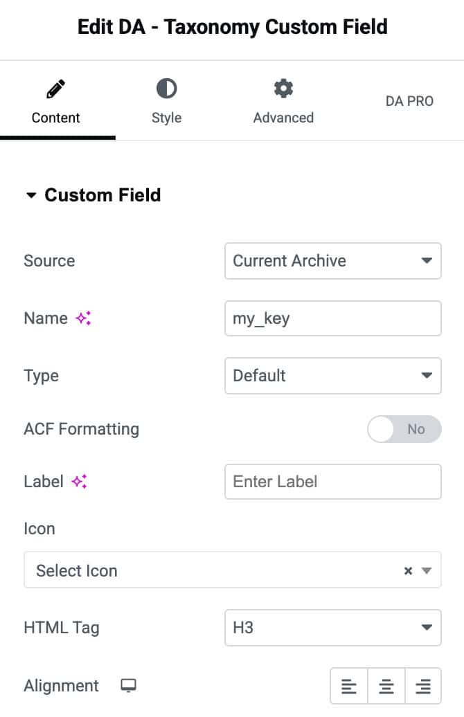 DA- Taxonomy Custom Fields Content Settings
