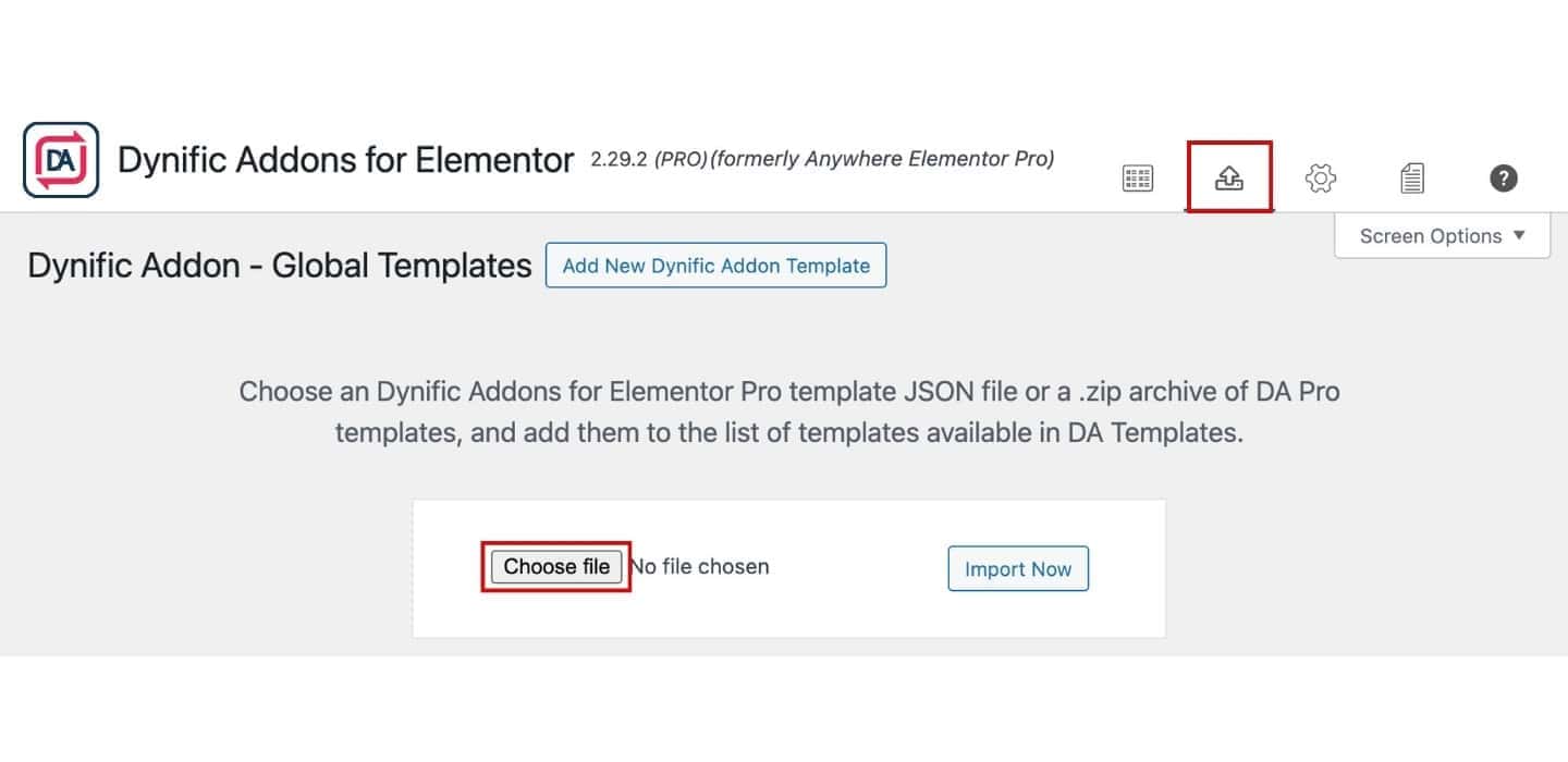 Import Dynific Addon Template