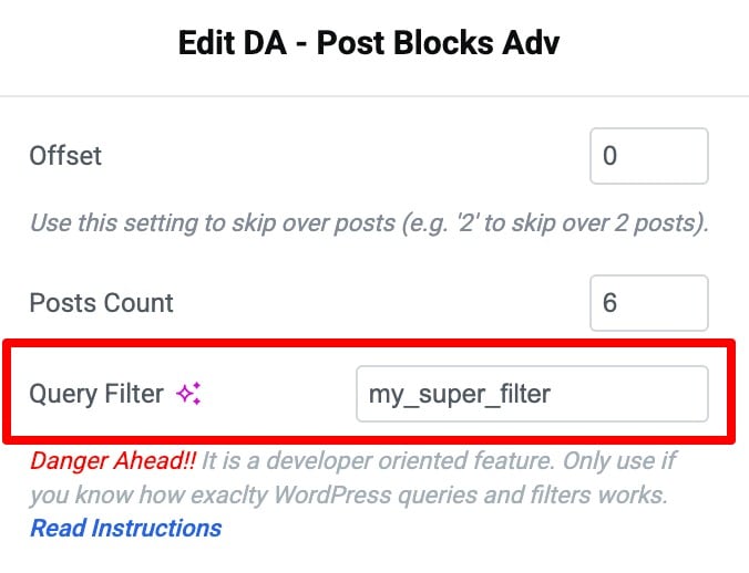 Add Custom Filters Using Query Filter in Post Block Adv