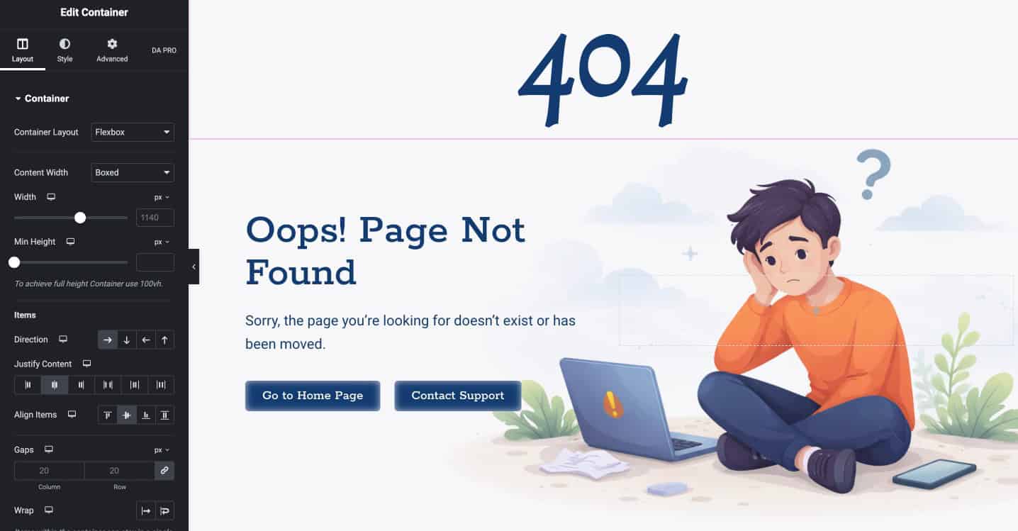 Design 404 Template in Elementor