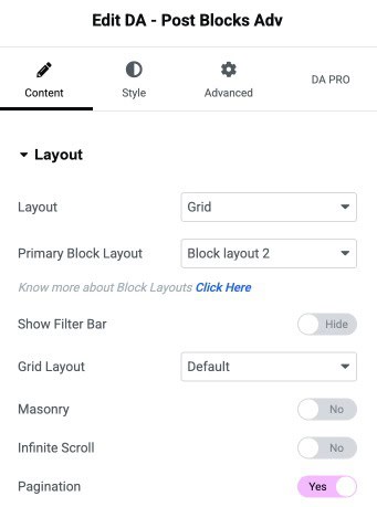 DA - Post Block Adv Settings