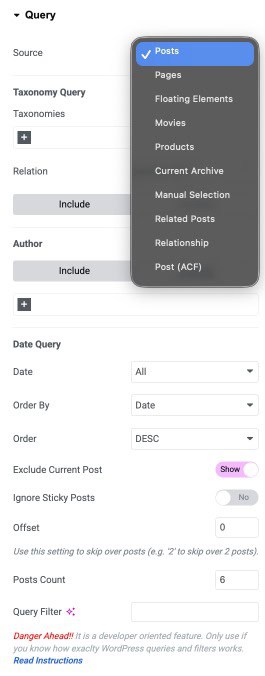 DA - Post Block Adv Query Settings