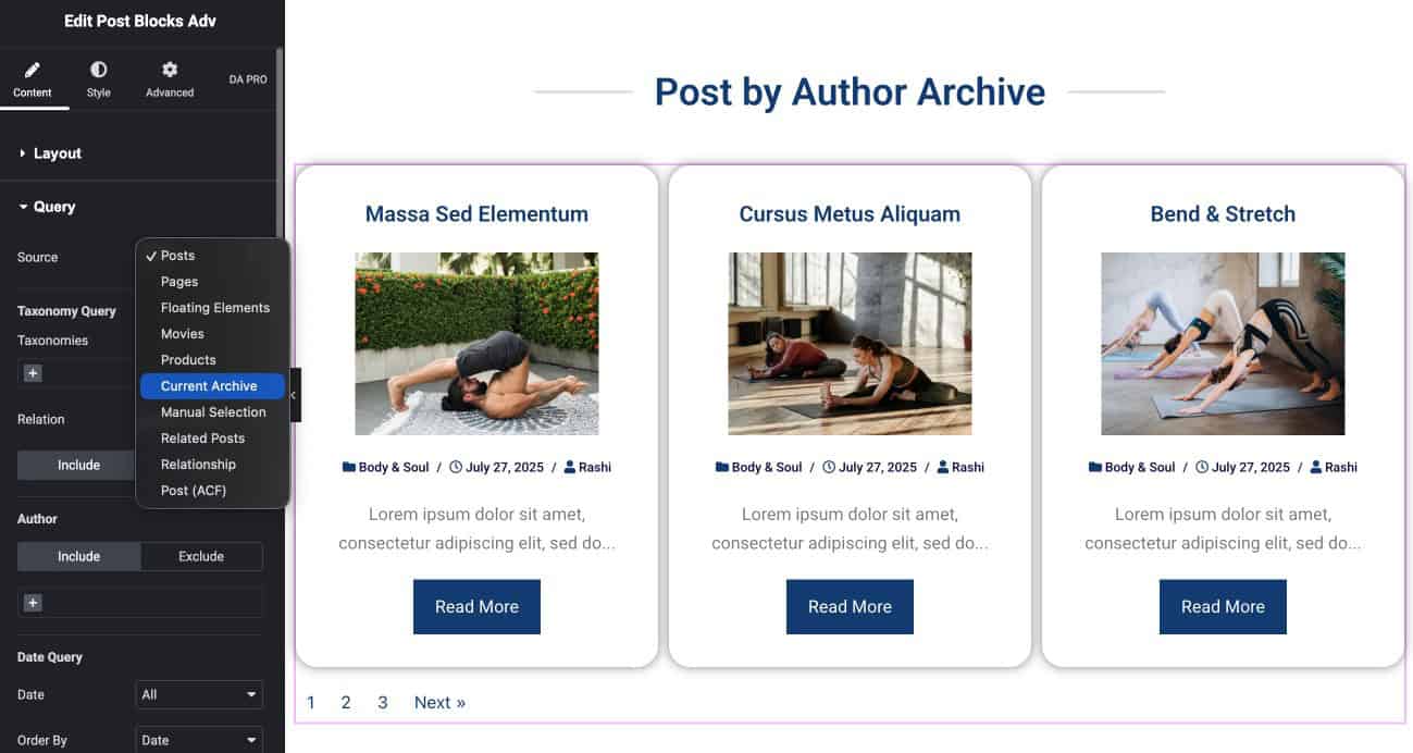 Choose Query Settings in Author Archive Template