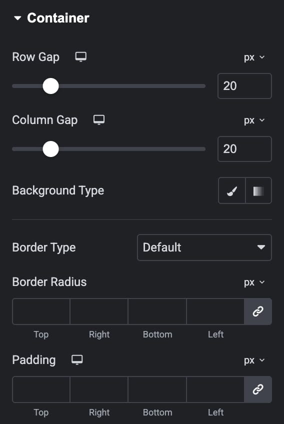 Container Style Settings
