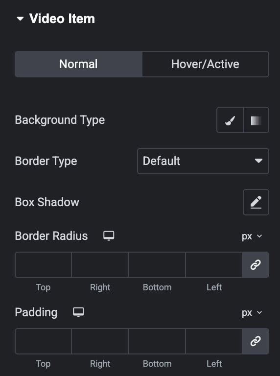 Video item Style Settings