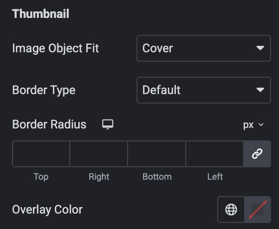 Video Item Thumbnail Style Settings
