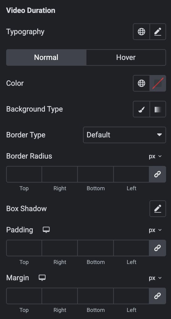 Video Duration Style Settings