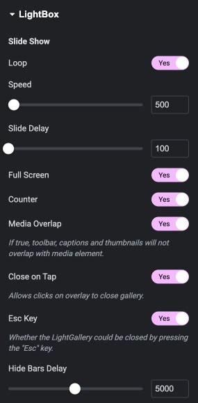 LightBox Settings