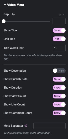 Display Video Meta Data Setting