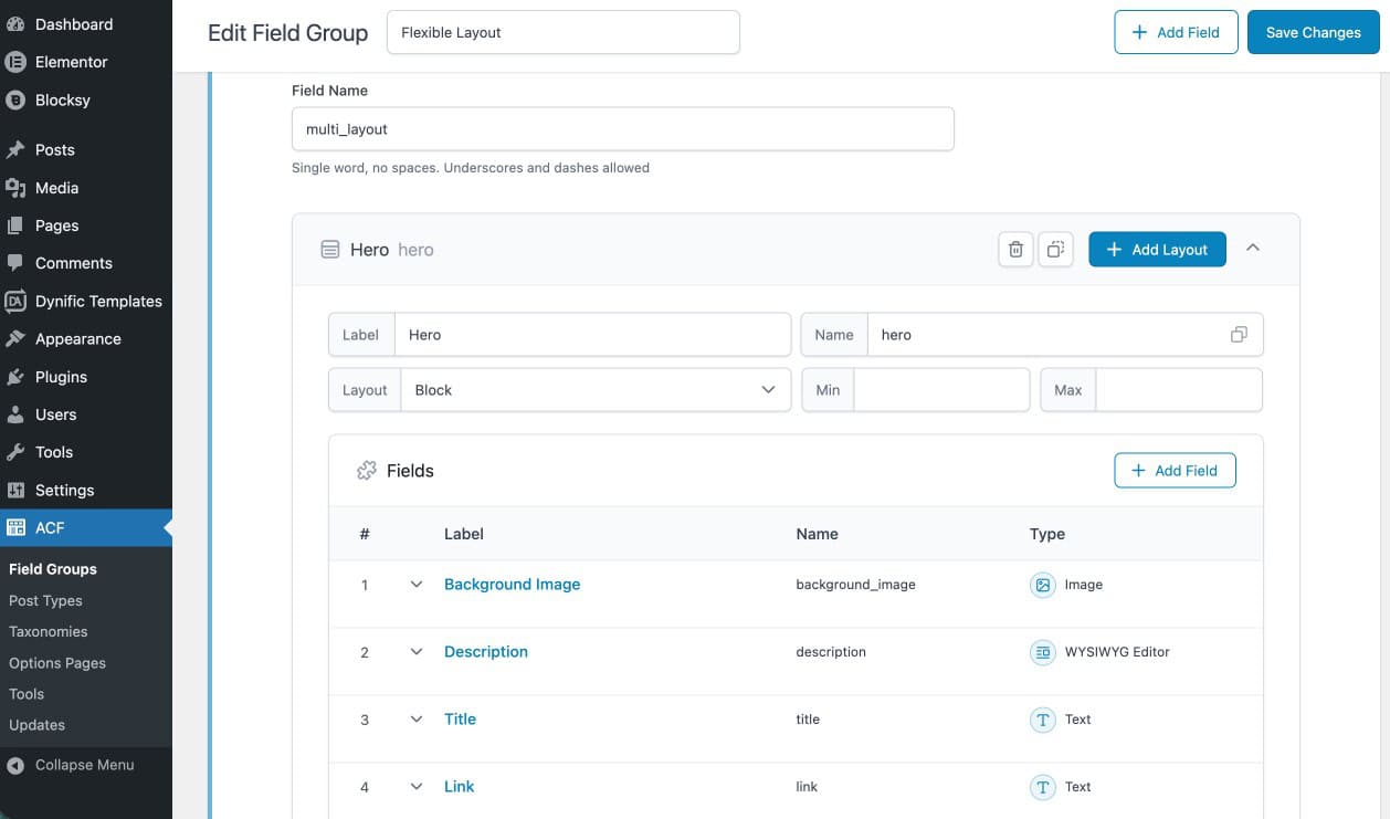 Creating Flexible Content Field in ACF
