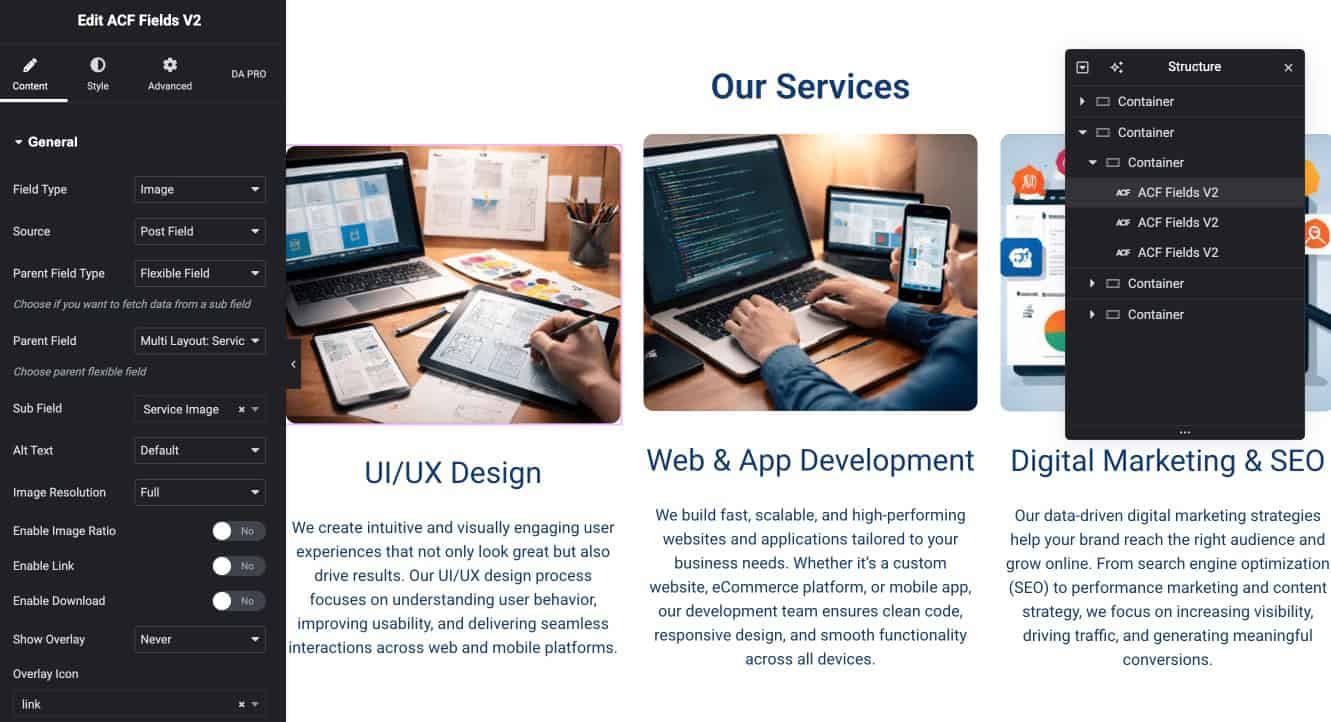 Design Services Layout for Flexible Template