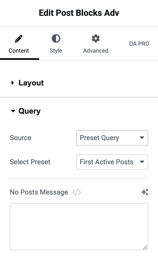 Apply Preset Query in Post Block Adv Widget